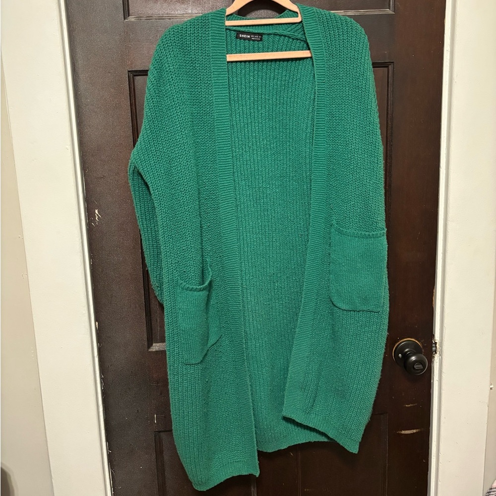 SHEIN Green Open Front Cardigan